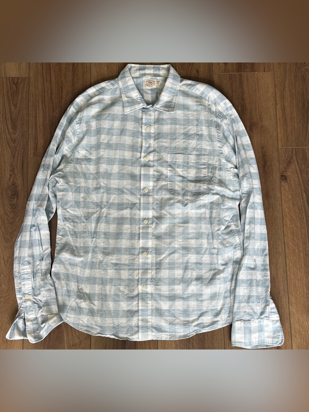 Faherty Men's Linen Button Down Long Sleeve Shirt Sz XL Blue White Lightweight